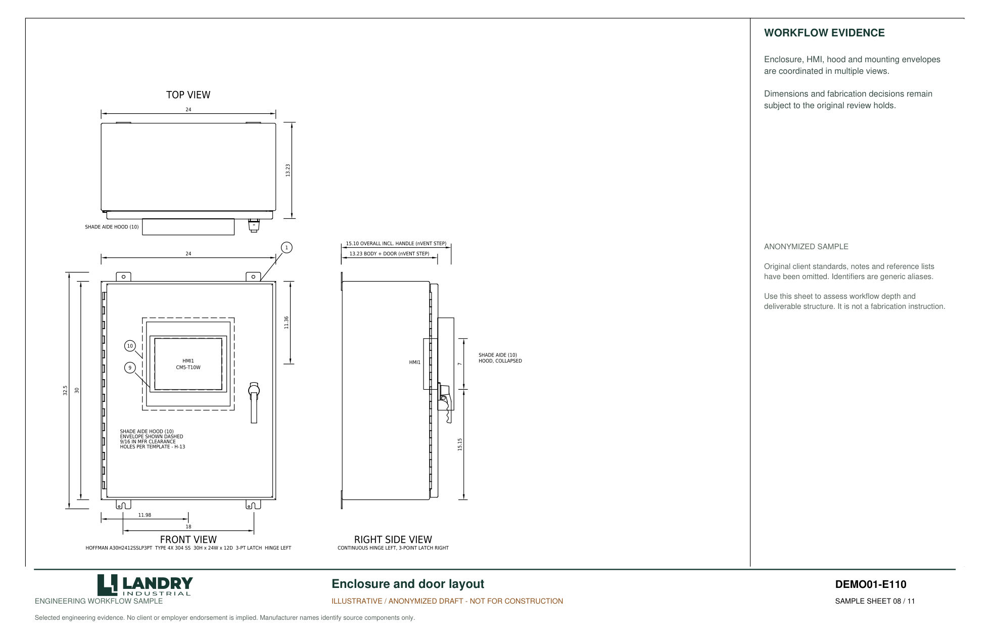 Enclosure layout drawing excerpt with client details removed